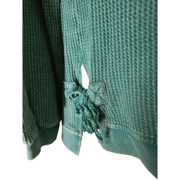 Saturday/Sunday Teal Textured Long Sleeve Pullover Top Side Ties cottagecore - Picture 4 of 6